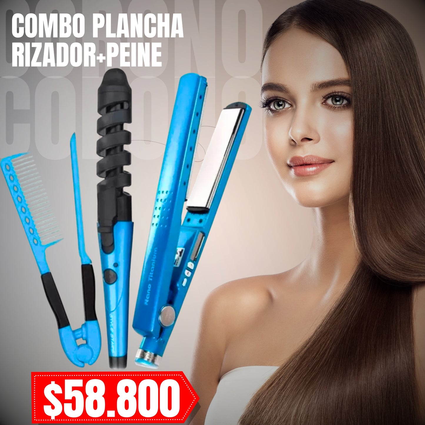COMBO PLANCHA+RIZADOR+PEINE PROFESIONAL