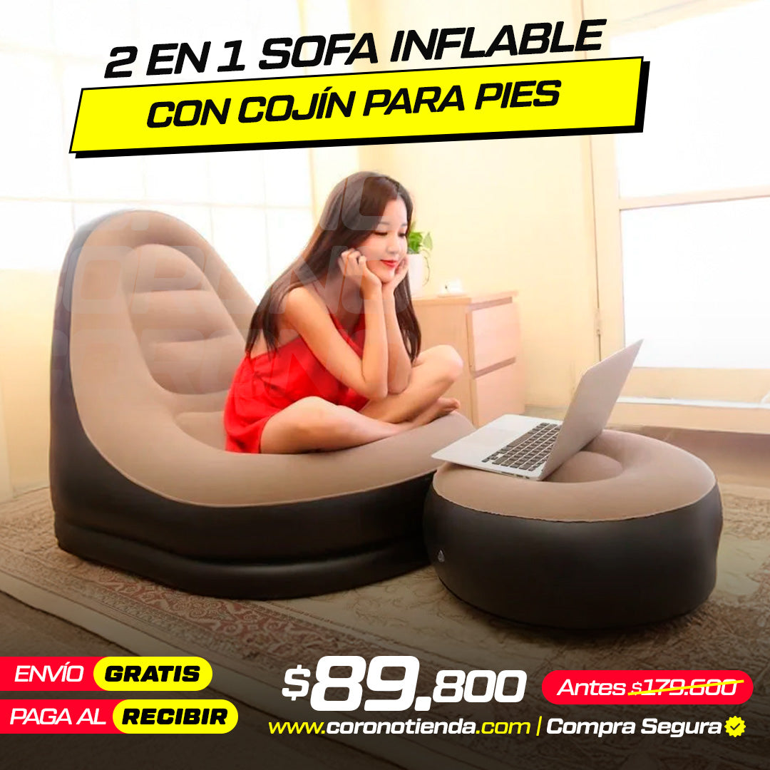 2 EN 1 SOFA INFLABLE CON COJIN PARA PIES