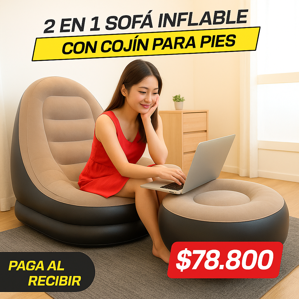 2 EN 1 SOFA INFLABLE CON COJIN PARA PIES
