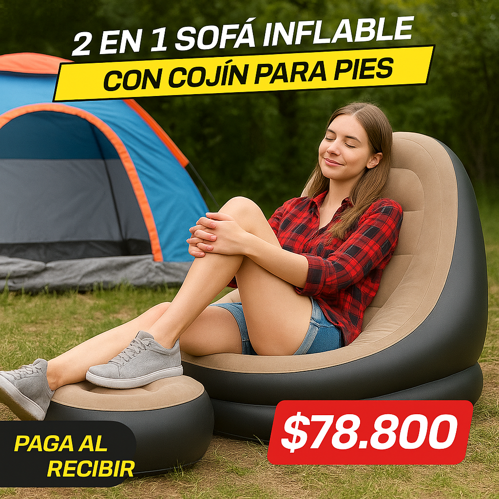 2 EN 1 SOFA INFLABLE CON COJIN PARA PIES