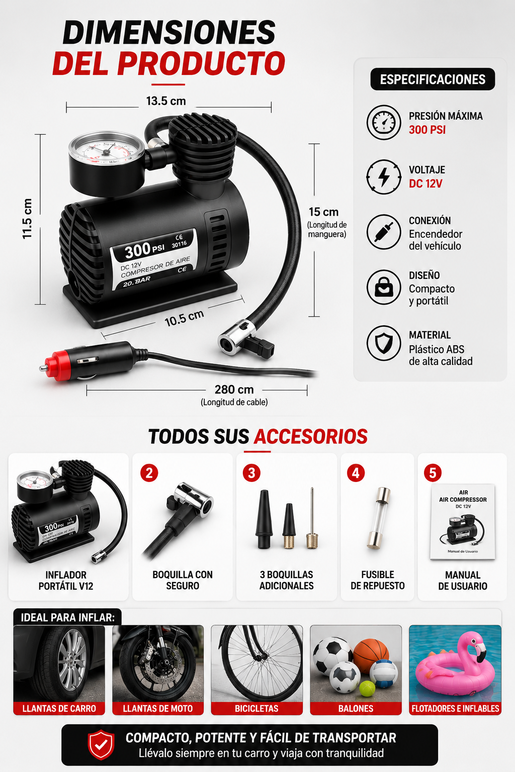 INFLADOR V12 PARA CARRO PORTATIL