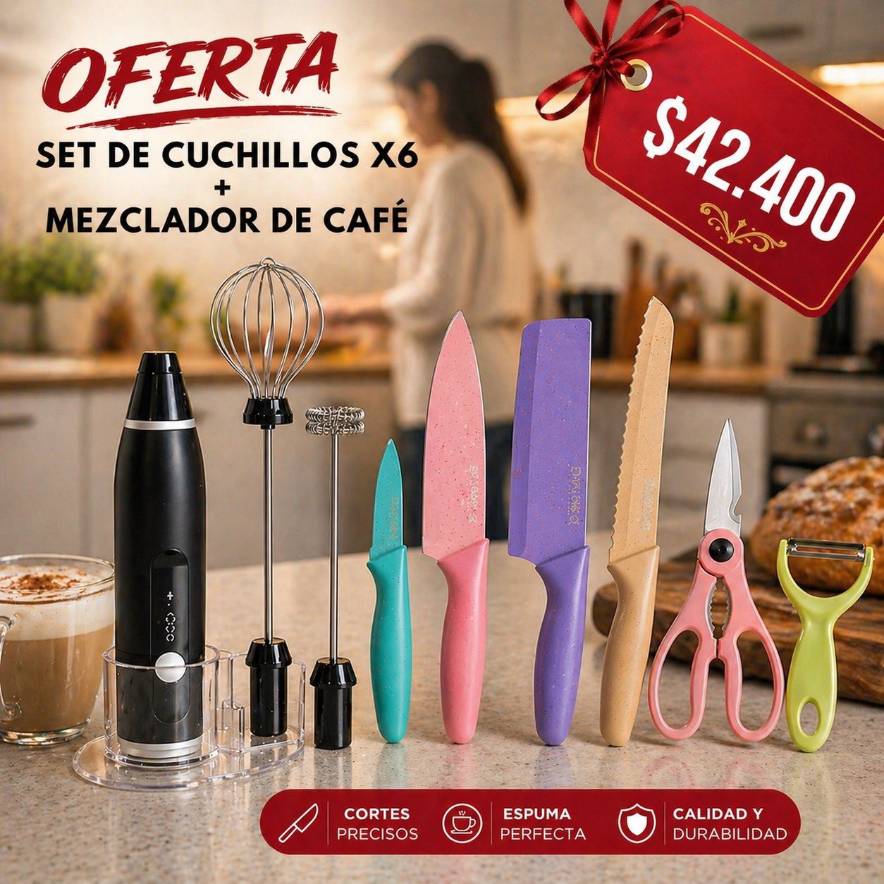 Set cuchillo X6 + Mezclador de cafe