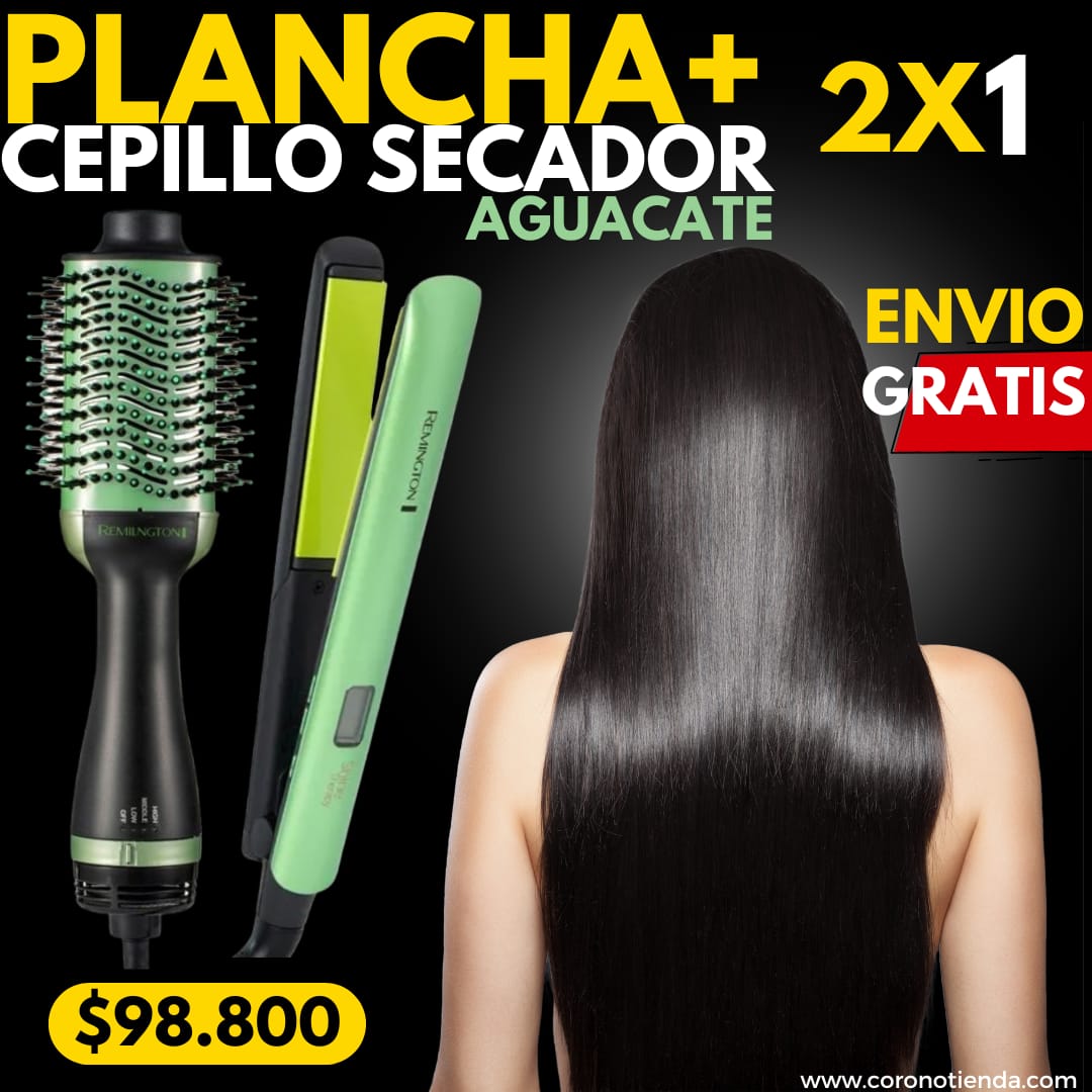 combo plancha aguacate + cepillo secador aguacate